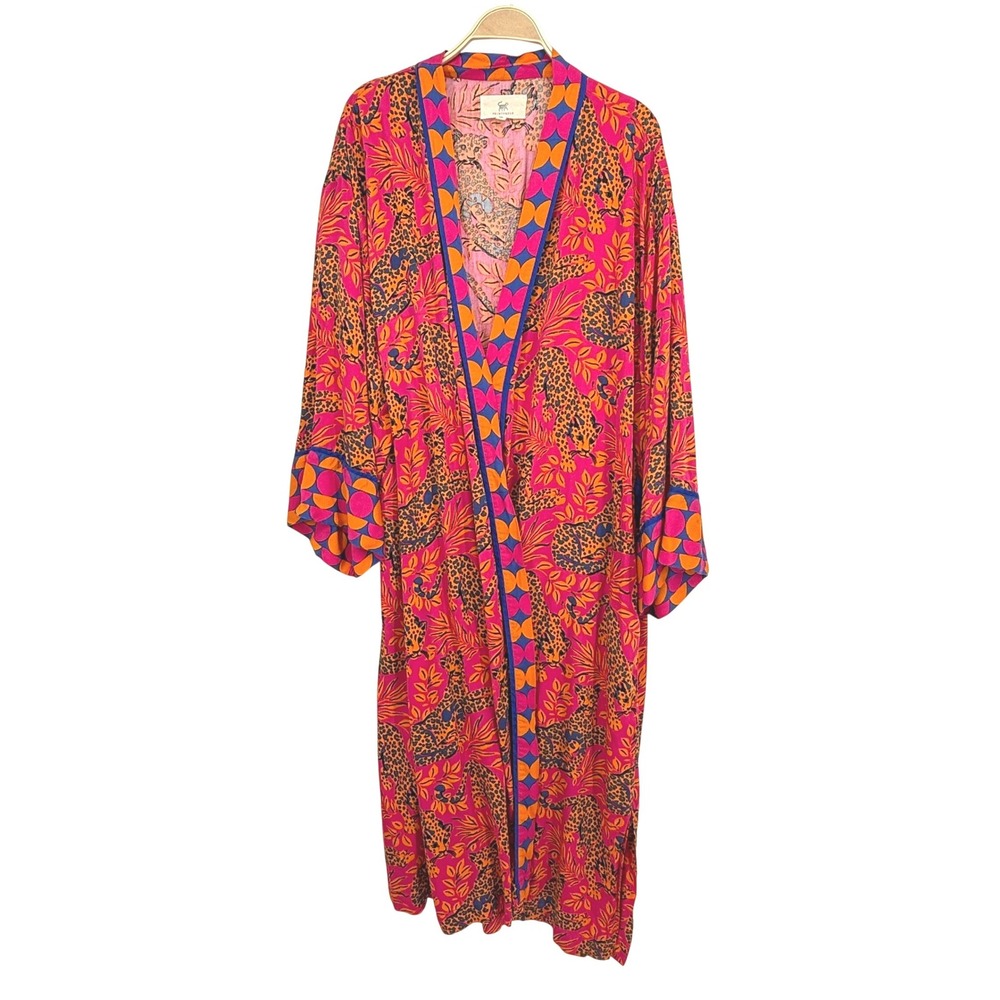 Printfresh Leopard Robe Womens L/XL Pink Orange Missing Belt Organic Cotton